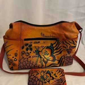 Anuschka Orange and Red Artistic Shoulder Bag